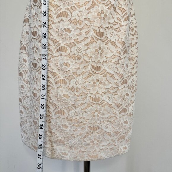 Eliza J Dress Embellished Lace Sheath Ivory Lined Wedding Neutral Floral Sz 6 - Picture 7 of 16